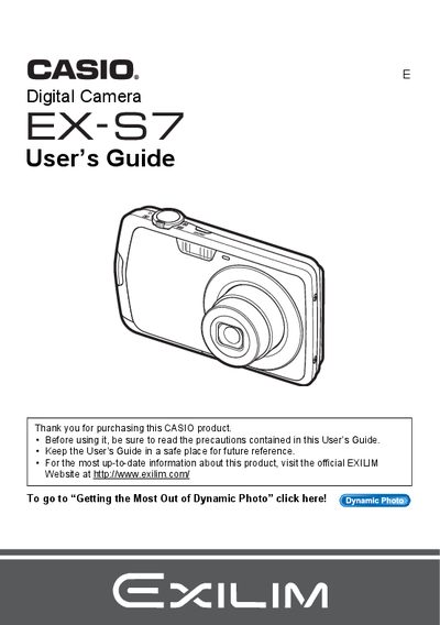 Casio EX-S7 Digital Camera User's Guide - cover page