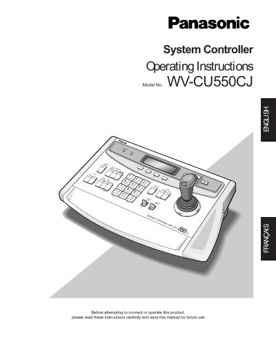 Panasonic WV-CU550CJ System Controller Operating Instructions - cover page