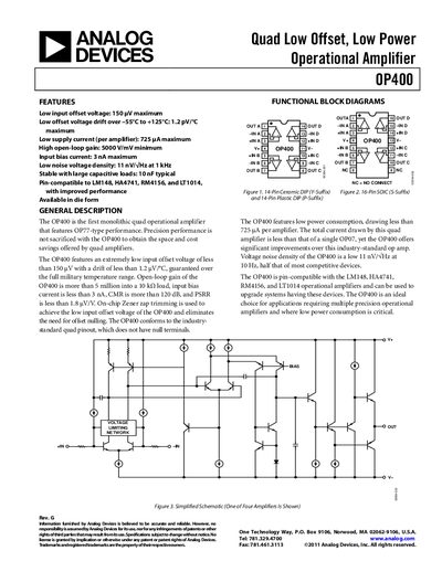 Analog Devices OP400 Quad Operational Amplifier Datasheet - cover page