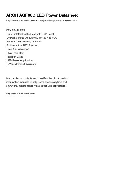ARCH AQF80C LED Power Datasheet - cover page