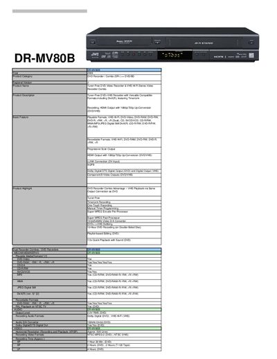 JVC DR-MV80B DVD Recorder Combo Manual - cover page