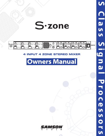 SAMSON S-zone 4 Input 4 Zone Stereo Mixer User Manual - cover page