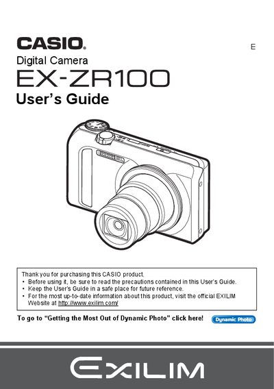Casio EX-ZR100 User Manual - cover page