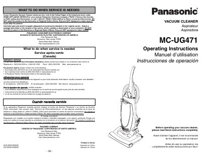 Panasonic MC-UG471 Vacuum Cleaner Operating Instructions - cover page
