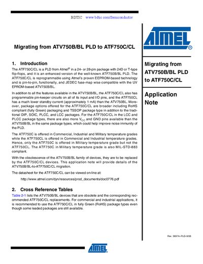 ATMEL ATV750B/BL to ATF750C/CL Manual - cover page
