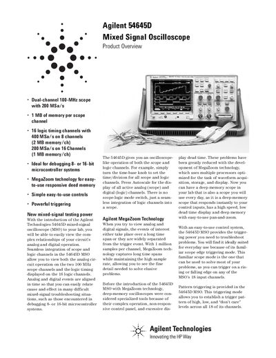Agilent 54645D Mixed Signal Oscilloscope Product Overview - cover page