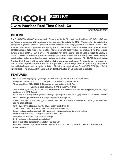 Ricoh R2033K/T Real-Time Clock IC Datasheet - cover page