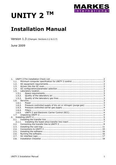 MARKES MKIUNITY2 Installation Manual - cover page
