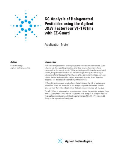 Agilent J&W FactorFour VF-1701ms GC Analysis of Halogenated Pesticides Application Note - cover page