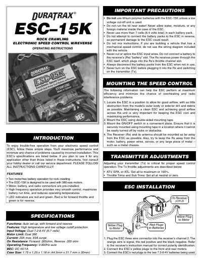 DuraTrax ESC-15K Rock Crawling Electronic Speed Control Operating Instructions - cover page