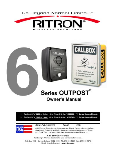 Ritron 6 Series OUTPOST Wireless Callbox Owner's Manual - cover page