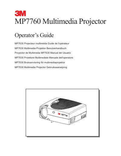3M MP7760 Multimedia Projector Operator's Guide - cover page