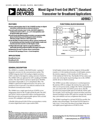 Analog Devices AD9863 Mixed-Signal Front-End (MxFE) Datasheet - cover page