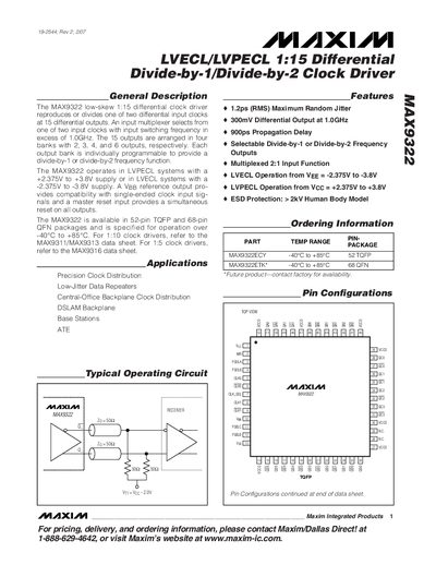 Maxim MAX9322 Clock Driver Datasheet - cover page