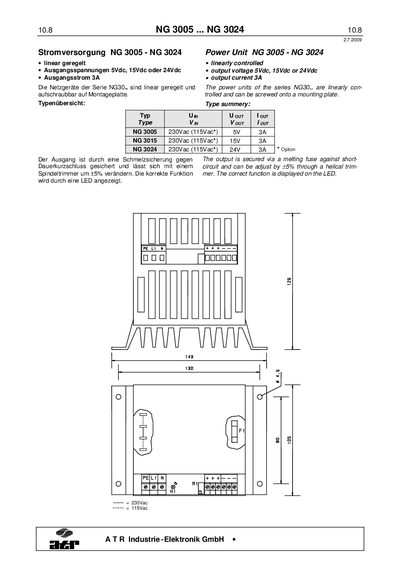 ATR Industrie-Elektronik NG 3005/3024 Power Unit Technical Data - cover page