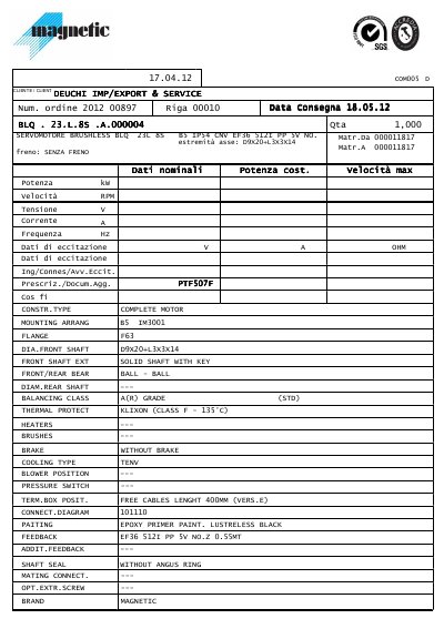 Magnetic BLQ.23.L.8S.A.000004 Brushless Servomotor Datasheet - cover page