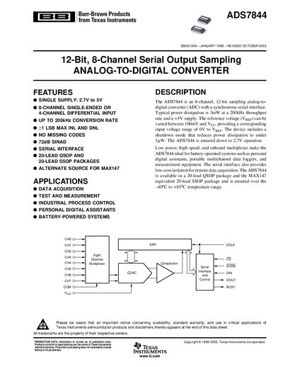 Texas Instruments ADS7844 Datasheet - cover page