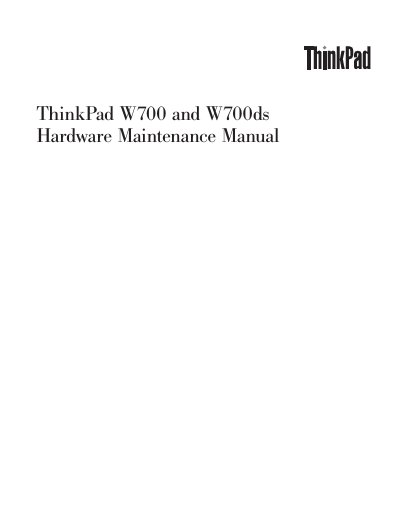 Lenovo ThinkPad W700 and W700ds Service Manual - cover page