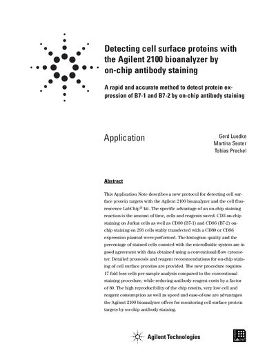 Agilent 2100 Bioanalyzer On-Chip Antibody Staining Application Note - cover page