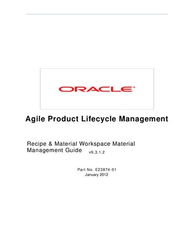 Oracle Agile PLM Recipe & Material Workspace Material Management Guide v9.3.1.2