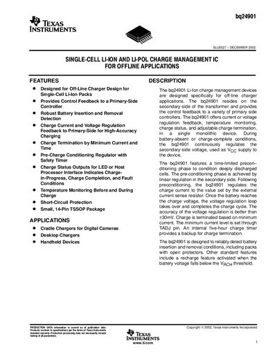 Texas Instruments bq24901 Handbook - cover page