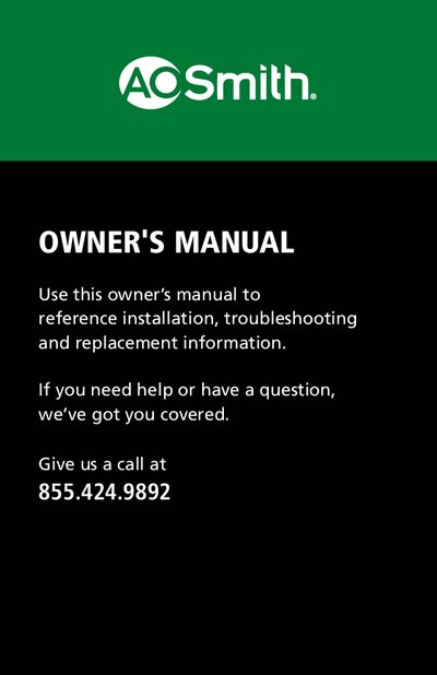A. O. Smith AO-WH-SOFT-350 / AO-WH-SOFT-400T Whole House Water Softener Owner's Manual