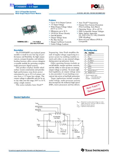 Texas Instruments PTH05060W 5‑V Input Non‑Isolated Wide‑Output Adjust Power Module Datasheet - cover page