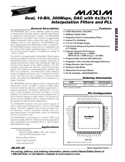 Maxim Integrated MAX5858A Dual 10‑Bit 300 Msps DAC Datasheet - cover page
