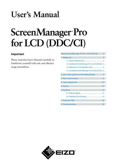 EIZO ScreenManager Pro for LCD (DDC/CI) User Manual - cover page