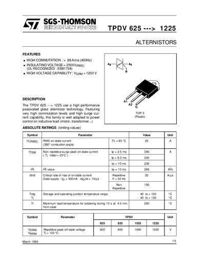 SGS‑Thomson Microelectronics TPDV 625‑1225 Handbook - cover page
