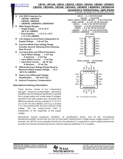 TEXAS INSTRUMENTS LM124 LM124A LM224 LM224A LM324 LM324A LM2902/LM2902V/LM224K/LM224KA/LM324K/LM324KA/LM2902K/LM2902KV/LM2902KAV handbook