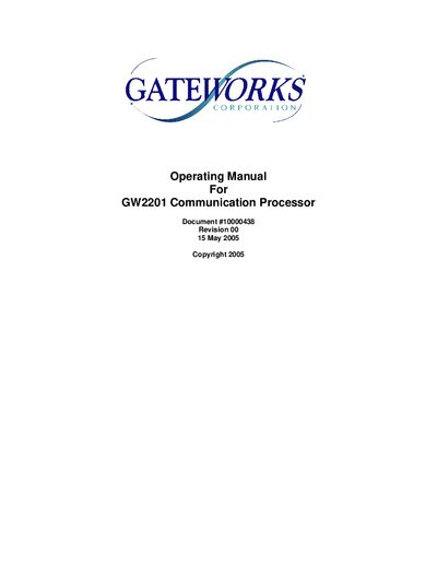 Gateworks GW2201 Communication Processor Operating Manual - cover page