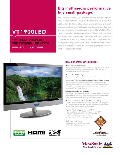 ViewSonic VT1900LED TV/Monitor User Manual - cover page