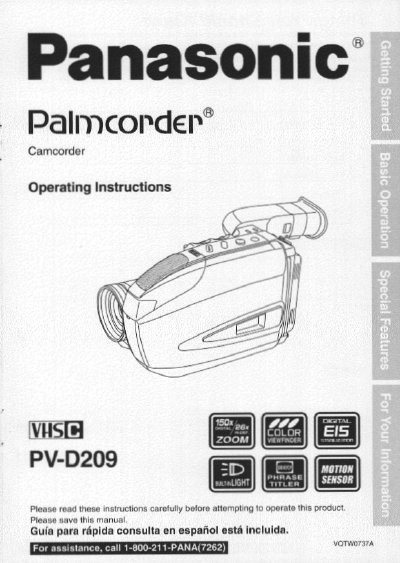 Panasonic PV-D209 Camcorder Operating Instructions - cover page