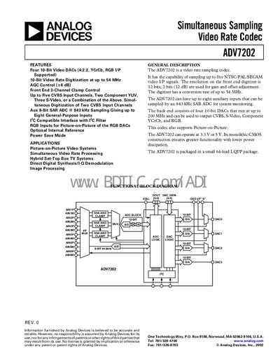 Analog Devices ADV7202 Video Codec Datasheet - cover page