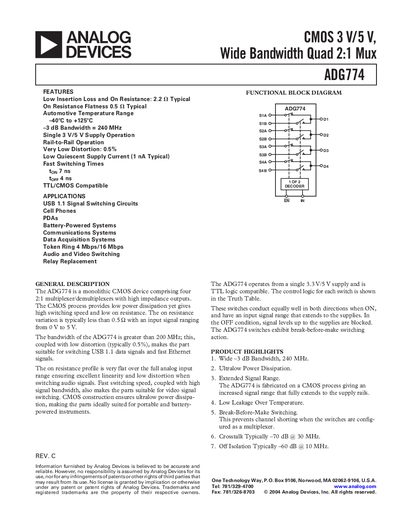Analog Devices ADG774 Datasheet Rev C
