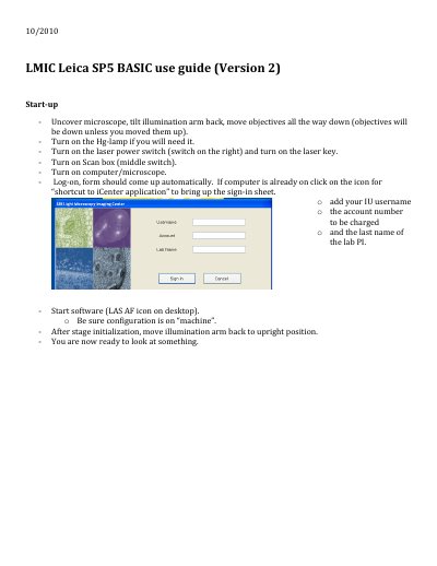 Leica SP5 Basic Use Guide (Version 2) - cover page