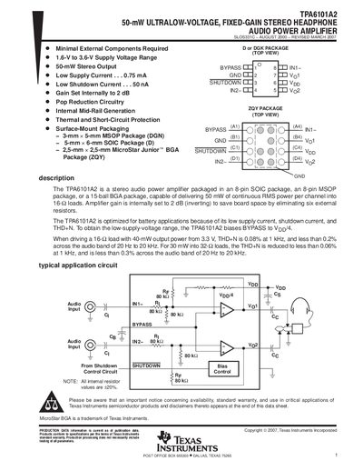 TEXAS INSTRUMENTS TPA6104A2 Data Sheet 