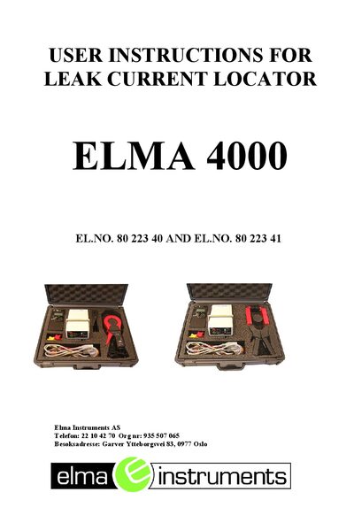 Elma 4000 Leak Current Locator User Manual - cover page