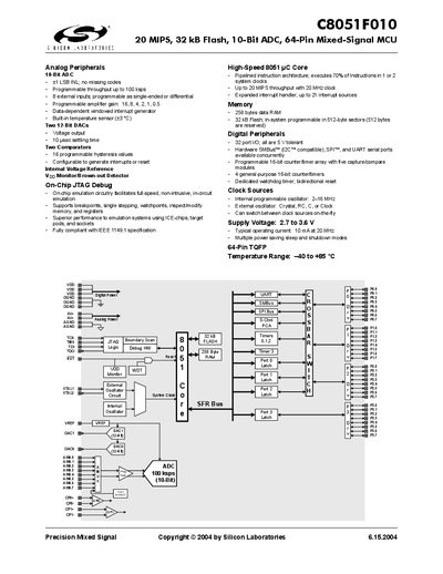 Silicon Laboratories C8051F010 Datasheet - cover page