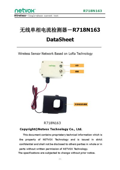 Netvox R718N163 Wireless Single-Phase Current Detector Data Sheet