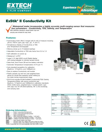 Extech EC410 Conductivity/TDS/Salinity Meter Product Leaflet - cover page
