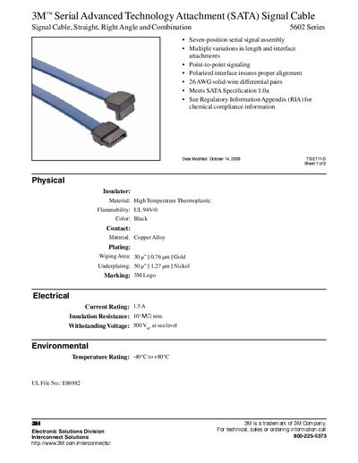 3M 5602 Series SATA Signal Cable Product Data Sheet - cover page
