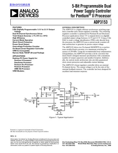 ANALOG DEVICES ADP3153 5-Bit Programmable Dual Power Supply Controller for Pentium III Processors handbook - cover page