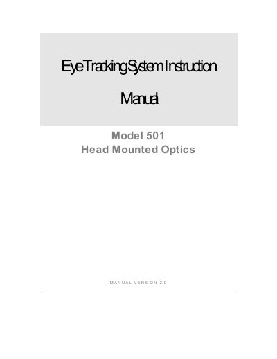 Applied Science Laboratories Model 501 Eye Tracking System Instruction Manual - cover page