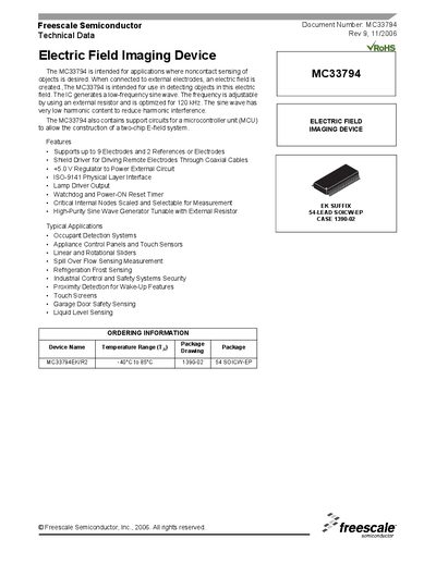 Freescale MC33794 Electric Field Imaging Device Datasheet - cover page