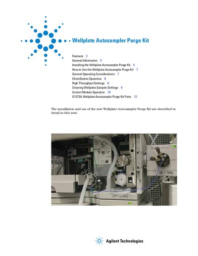 Agilent G1373A Wellplate Autosampler Purge Kit Installation and Operation Guide - cover page