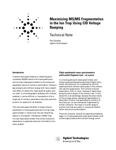 Agilent 1100 Series LC/MSD Trap Technical Note on CID Voltage Ramping - cover page