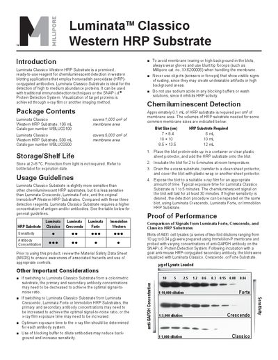 Millipore Luminata Classico Western HRP Substrate User Manual - cover page