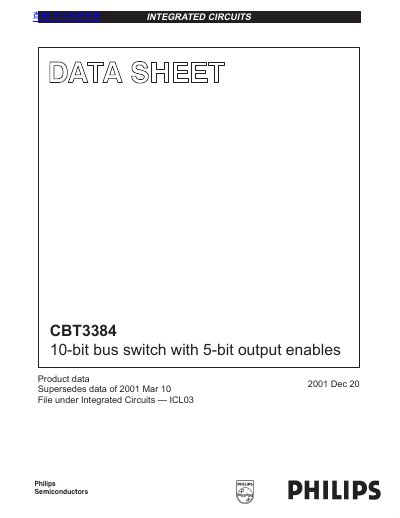 PHILIPS CBT3384 10-bit bus switch with 5-bit output enables handbook - cover page